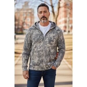 572 Negative Space Mens Waffle Knit Thermal Full Zip Hoodie Grey Camo Large